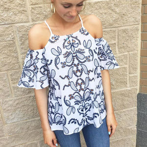 NWOT Red Haute Embroidered Blouse